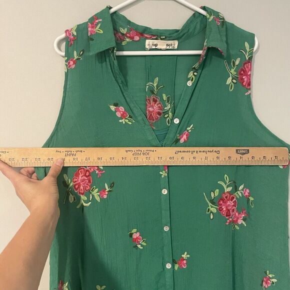 Hope Springs Embroidered Floral Sleeveless Shirt Dress Women’s XL Lined Boho - Picture 3 of 10